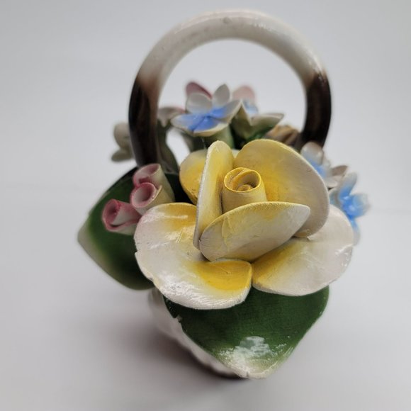 Italian Nuova Capodimonte Porcelain Flower Basket Roses Decor Pd114 - Picture 9 of 11